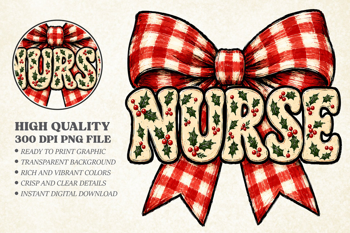 Merry Christmas Nurse Sublimation, a Seasonal Illustration by Libby Wishes (Photo 1 of 4)