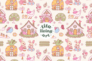 Easter Village Seamless Pattern, a Seasonal Illustration by TitaLivingArt (Thumbnail 1 of 13)