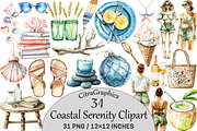 Watercolor Coastal Serenity Clipart, an Illustration by CitraGraphics (Thumbnail 1 of 5)