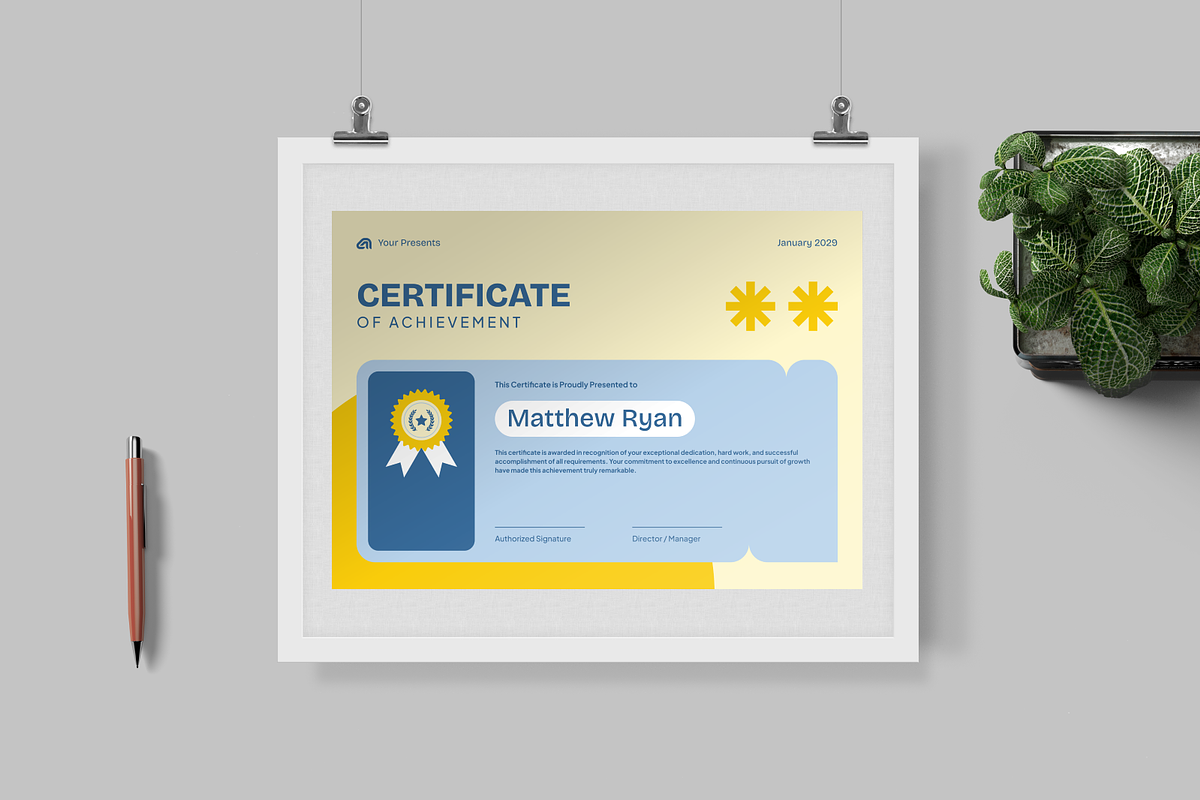 Modern Certificate Of Achievement, a Stationery Template by Annora Studio (Photo 2 of 6)