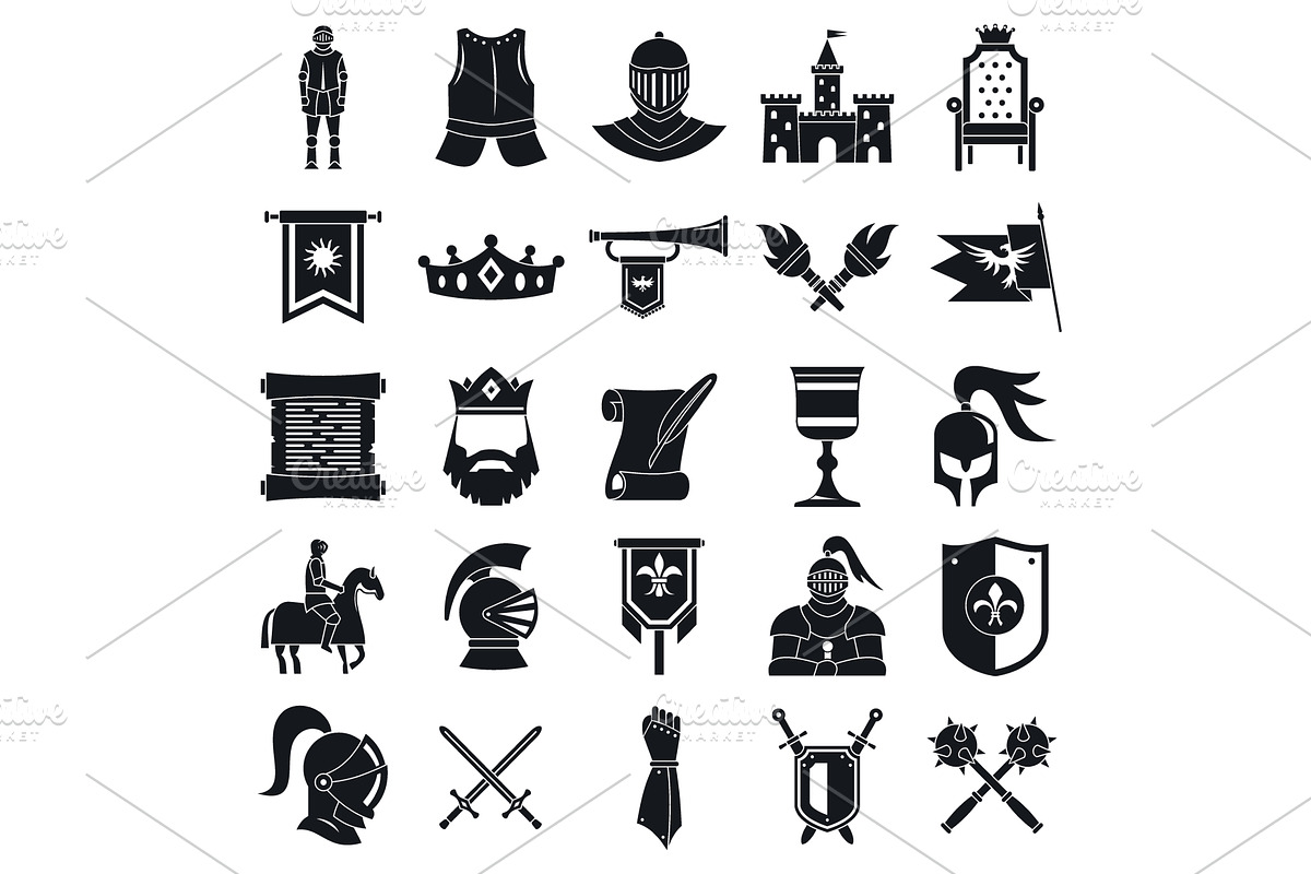 Knight icons set, simple style, an Animal Illustration by Ylivdesign