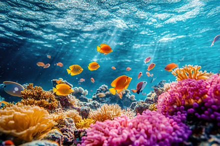 Colorful underwater paradise filled with vibrant coral and diverse marine life, an Animal Photo by AlyaAnd