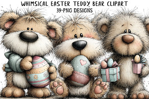 Whimsical Easter Teddy Bear Clipart, an Illustration by Daily.Designs