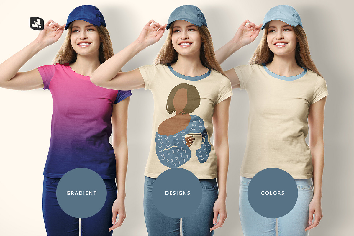 Women's Tshirt With Cap Mockup, a Shirt Mockup by Designertale (Photo 4 of 12)