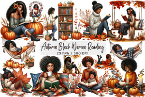Autumn Black Woman Reading Clipart, an Illustration by DreamArtGraphic