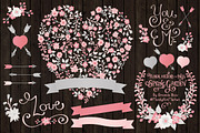 Pink & Grey Floral Heart & Banners, an Illustration by Amanda Ilkov (Thumbnail 2 of 4)