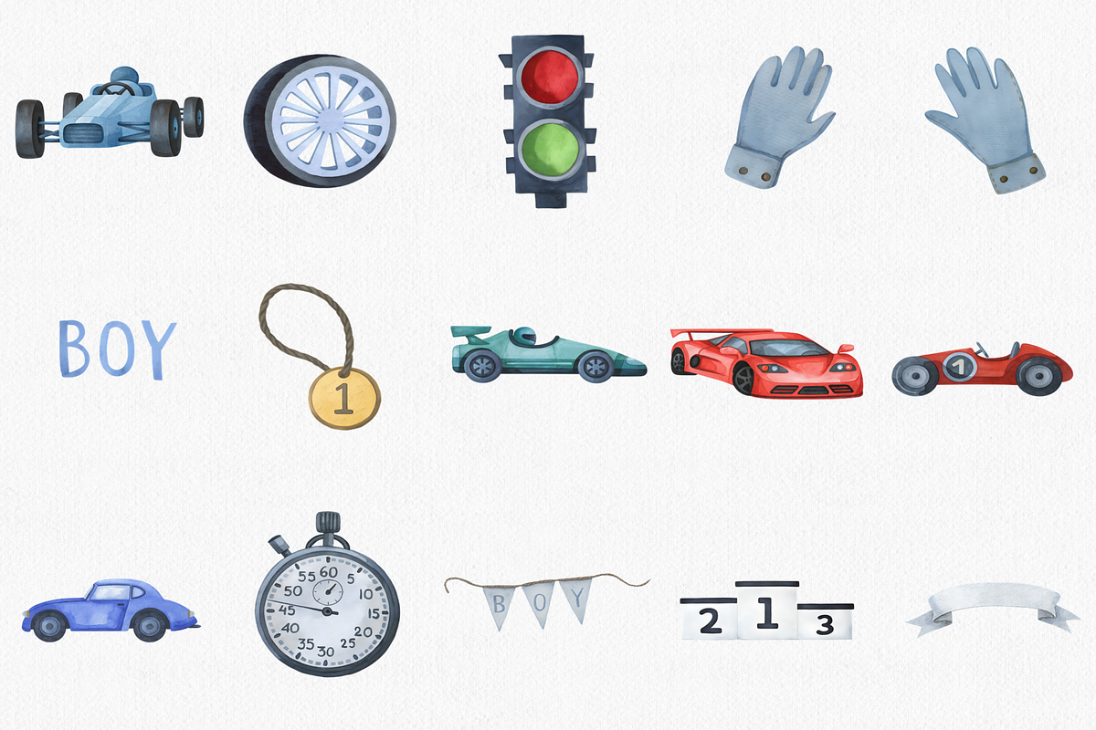 Watercolor Race Car Clipart Set, a Transportation Illustration by CropUp Creative (Photo 2 of 4)