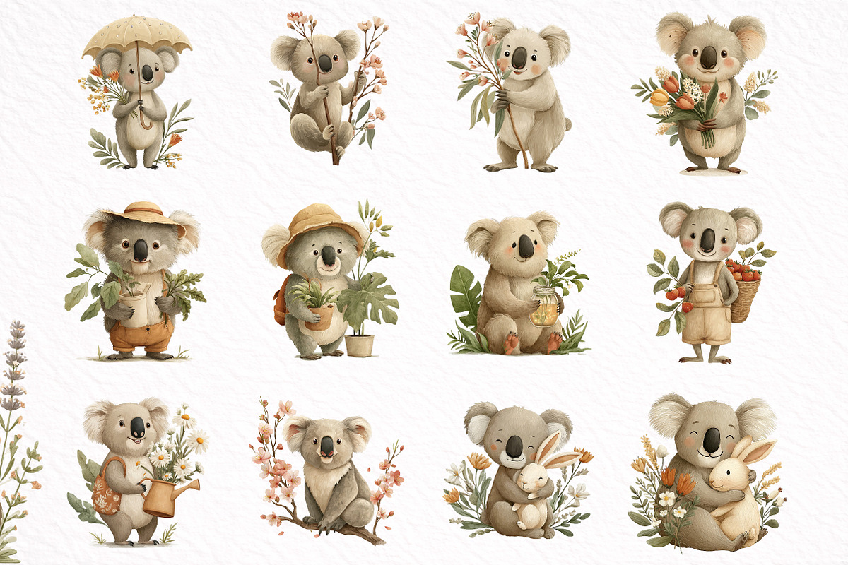 Whimsical Spring Koala Clipart, an Illustration by DreamArtGraphic (Photo 8 of 8)