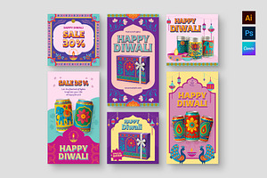 Diwali Social Media Post Templates, a Social Media Template by BrandPacks