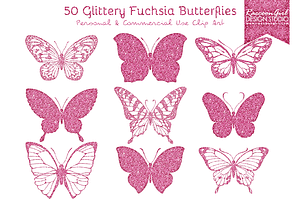 50 Glittery Fuchsia Butterflies