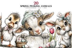 Spring Peeping Animals Clipart Set, an Animal Illustration by Bijou Bay