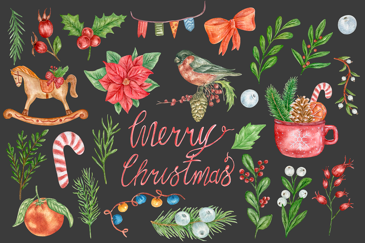 Christmas Decorations Watercolor Set, a Seasonal Illustration by Irina Avdeeva (Photo 4 of 13)