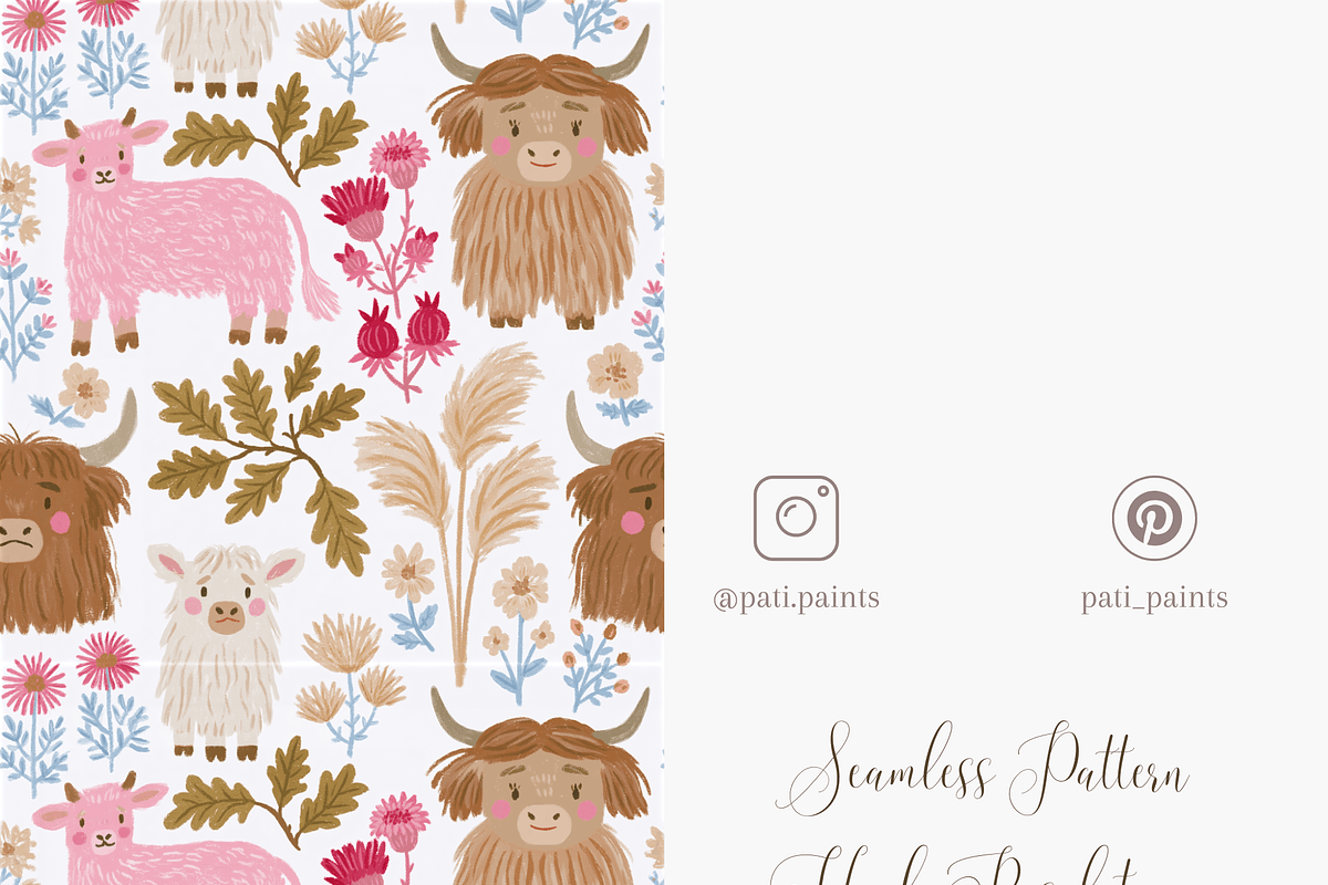 Highland Cow Seamless Pattern PNG, a Pattern Graphic by Pati Charm Studio (Photo 5 of 6)