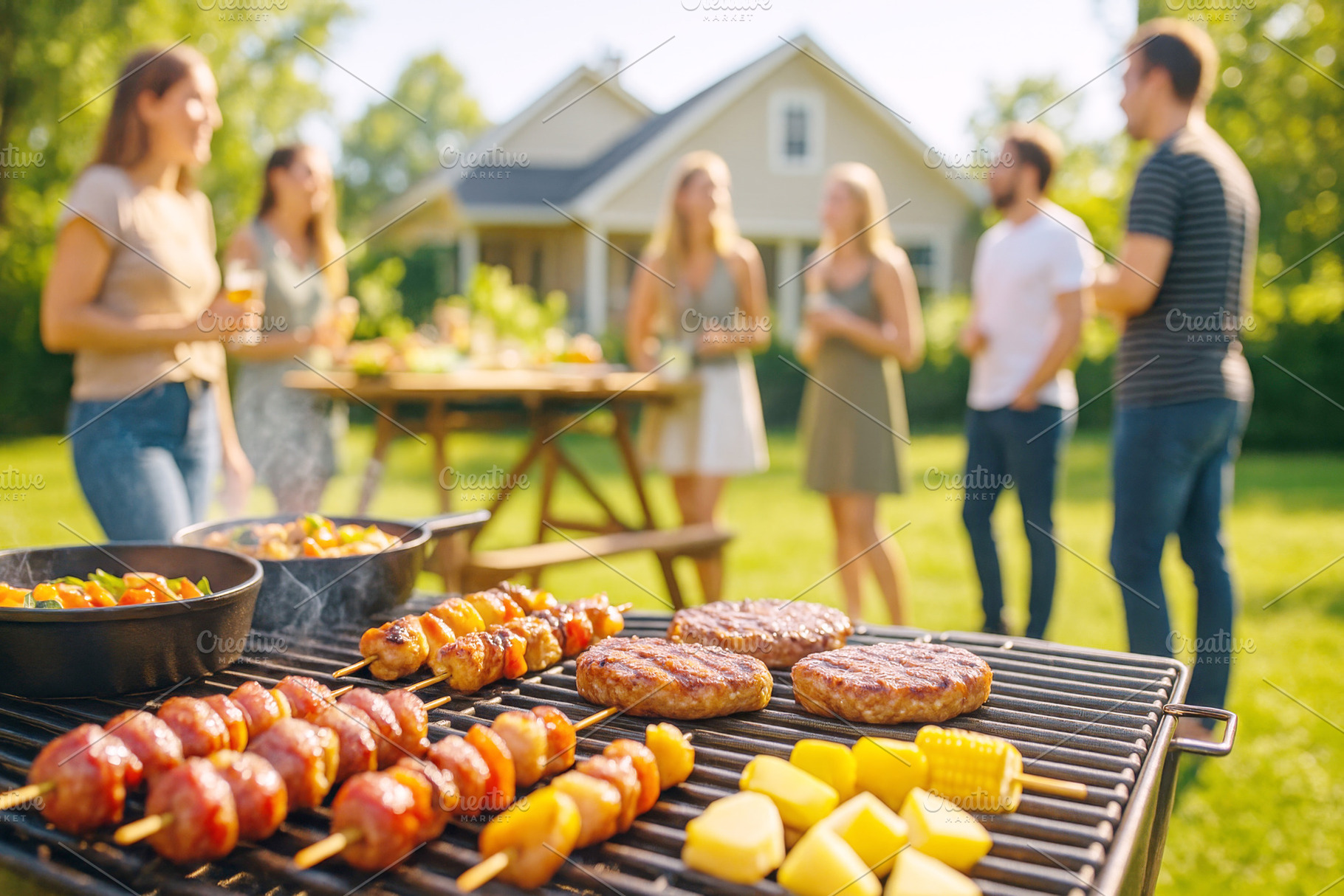 Summer BBQ party with friends enjoyi, a Photo by Dvoevnore photos
