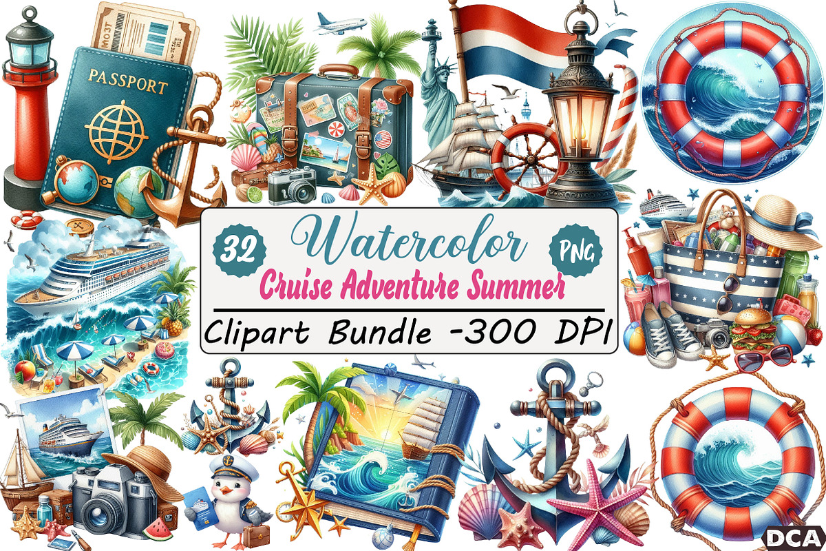 Cruise Adventure Summer Clipart, an Illustration by DreamCafeArt (Photo 1 of 4)