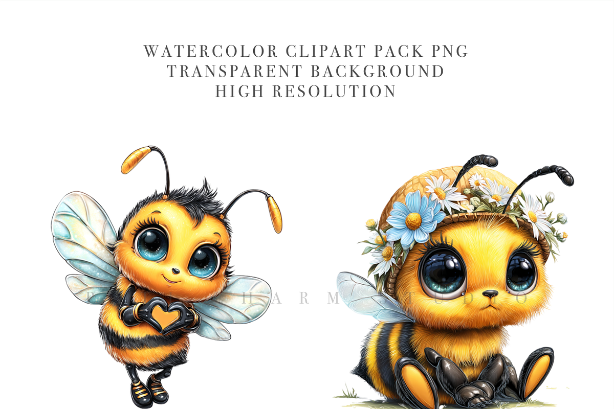 100 Cute Baby Bee PNG Cliparts, an Animal Illustration by Pati Charm Studio (Photo 5 of 9)