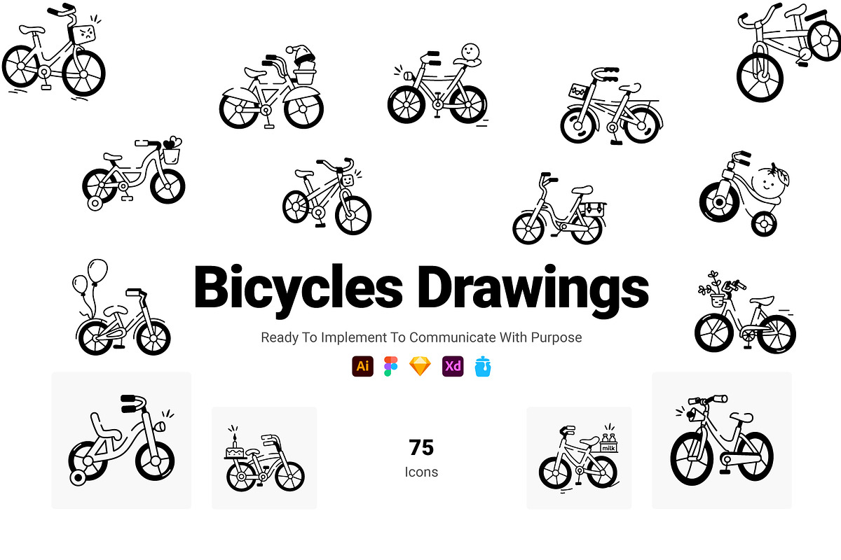 Bicycles Drawing Icons, a Solid Icon by Prosymbols (Photo 1 of 5)