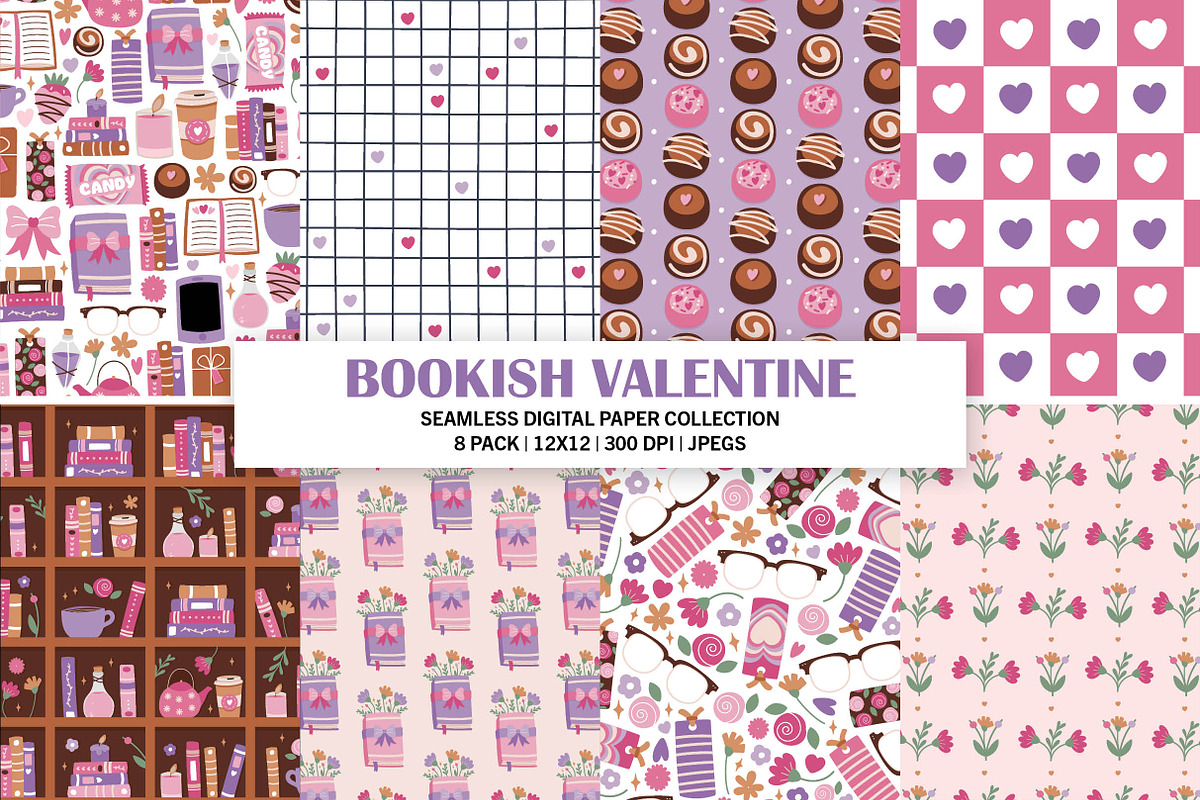 Bookish Valentine Seamless Patterns, a Pattern Graphic by Alanna Messina Design Co (Photo 1 of 8)