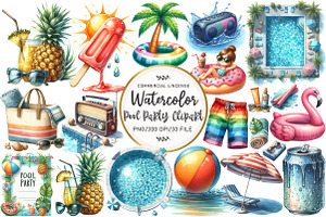 Summer Pool Party Clipart, an Illustration by OK Design