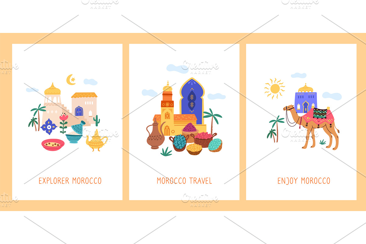 Morocco travel cards. Hot country, an Object Illustration by Vectorbuum