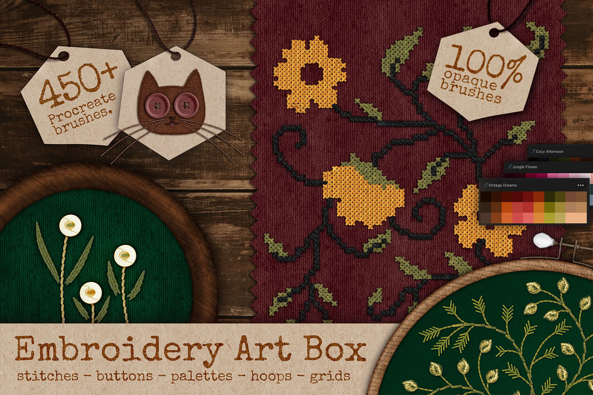 Embroidery Art Brushes For Procreate, a Brush Add-On by bokettori (Photo 1 of 42)
