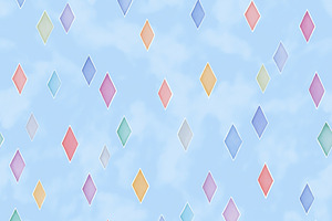 Seamless pattern, scattered vibrant diamond shapes floating on a smooth blue su, a Pattern Graphic by Studio ANNA