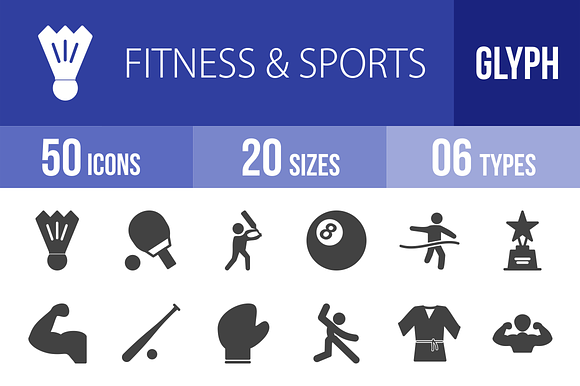 50 Fitness Sports Glyph Icons