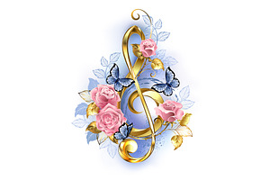 Musical Key With Pink Roses