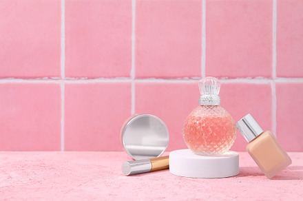 Concept of female accessories, different cosmetics, space for te, a Beauty & Fashion Photo by AtlasStudio PRO