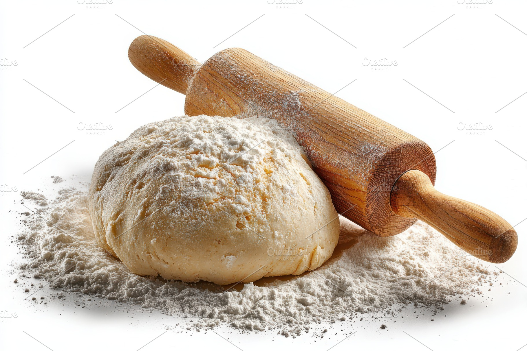 Dough and rolling pin baking bread f, a Photo by Pixeness Studio