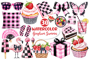 Black and Pink Gingham Summer, an Illustration by Dream Creation