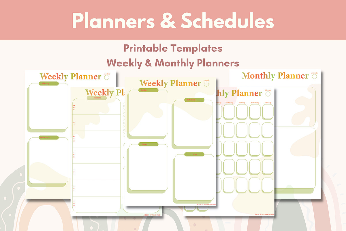 Weekly - Monthly Planners & Schedule, a Stationery Template by Journal w Sushii (Photo 1 of 2)