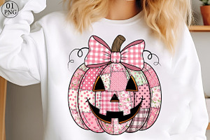 Pink Patchwork Jack O Lantern Pumpki, an Illustration by Libby Wishes