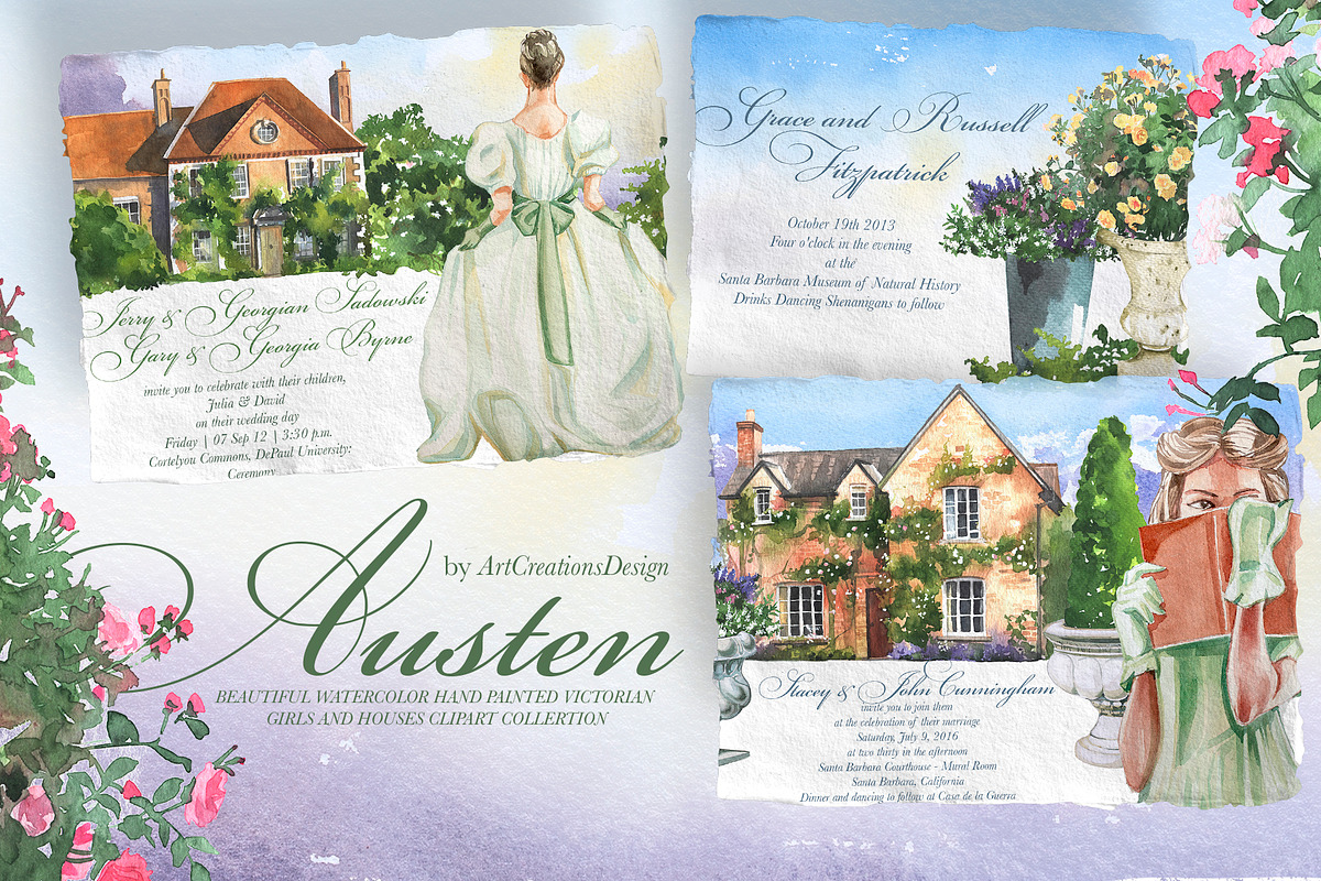 Watercolor Austen Clipart Set, a Person Illustration by ArtCreationsDesign (Photo 14 of 22)