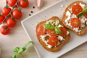 Cherry Tomato and Feta Toasts with Basil, a Food & Drink Photo by Davizro's Market