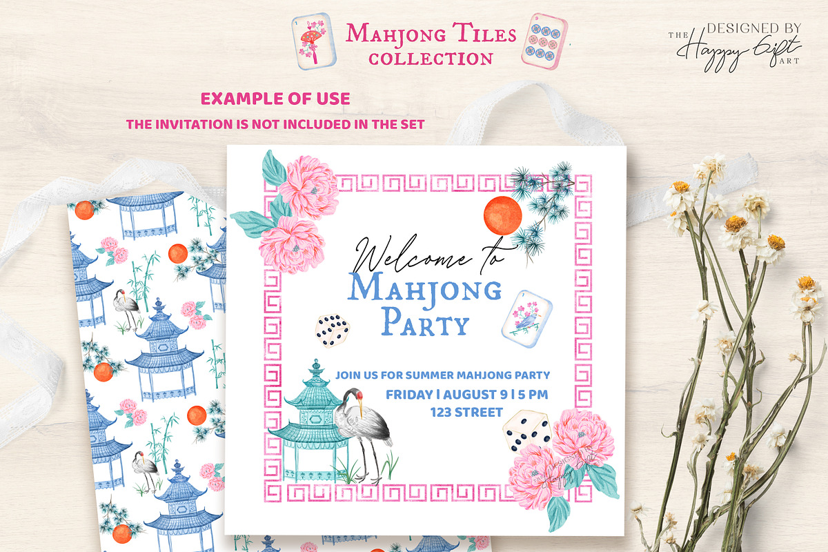 Chinoiserie Mahjong Illustrations, a Decorative Illustration by TheHappyGiftArt (Photo 11 of 11)
