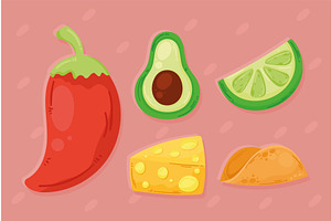five mexican food icons, a Food Illustration by studiogstock