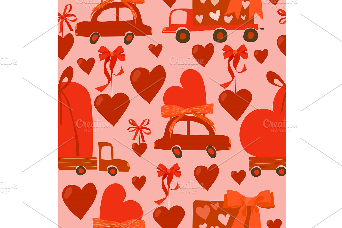 Seamless Pattern With Cute Red Cars, a Transportation Illustration by Maria Starus