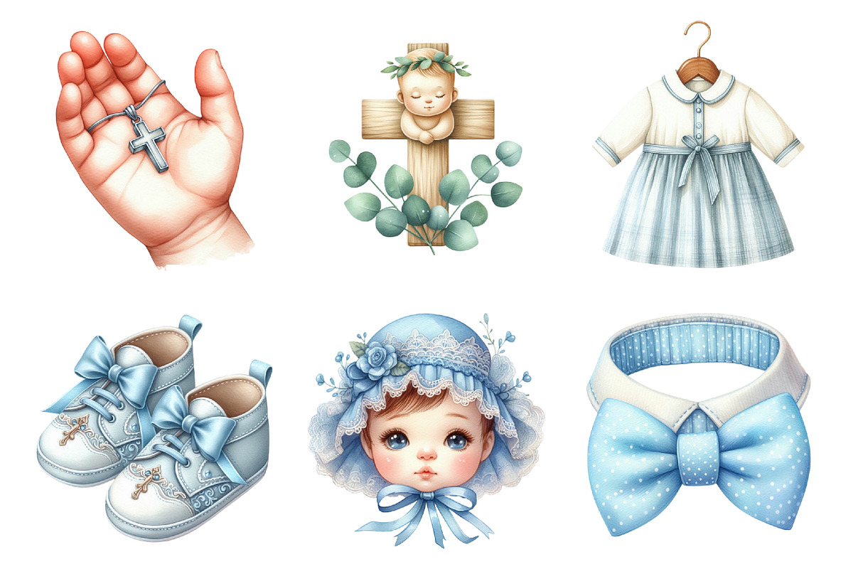 Baby Boy Baptism Watercolor Clipart, an Illustration by SinaCreation (Photo 2 of 5)
