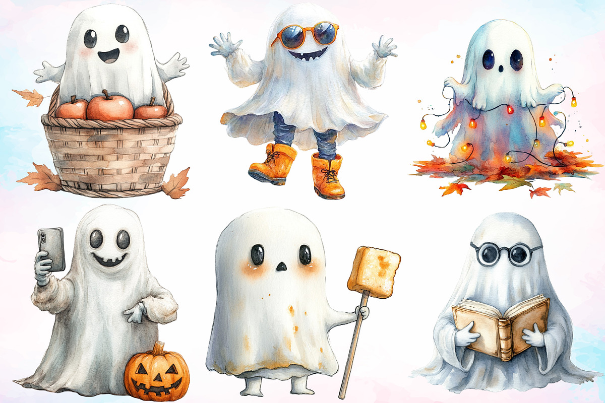 Watercolor Funny Autumn Ghost PNG, a Seasonal Illustration by Canvas Craft (Photo 2 of 8)