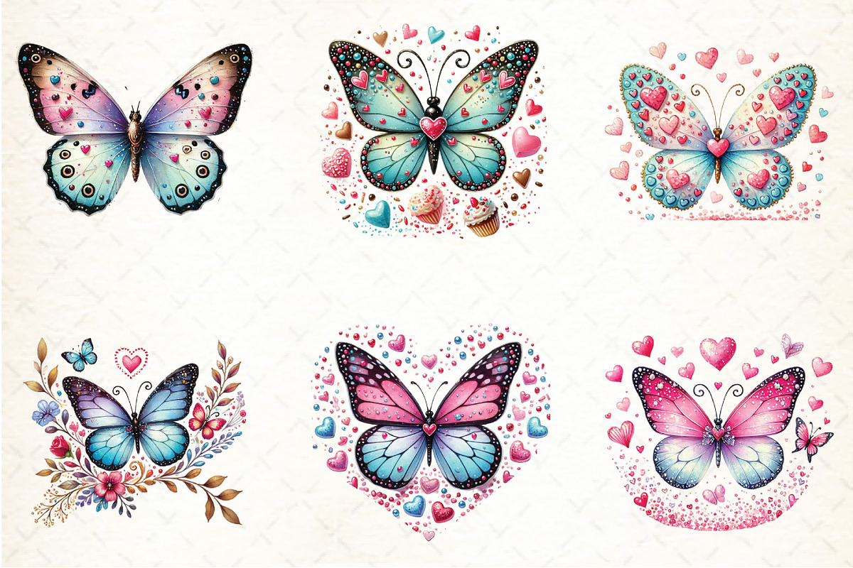 Valentine Butterfly Clipart Bundle, an Illustration by DreamCafeArt (Photo 4 of 4)