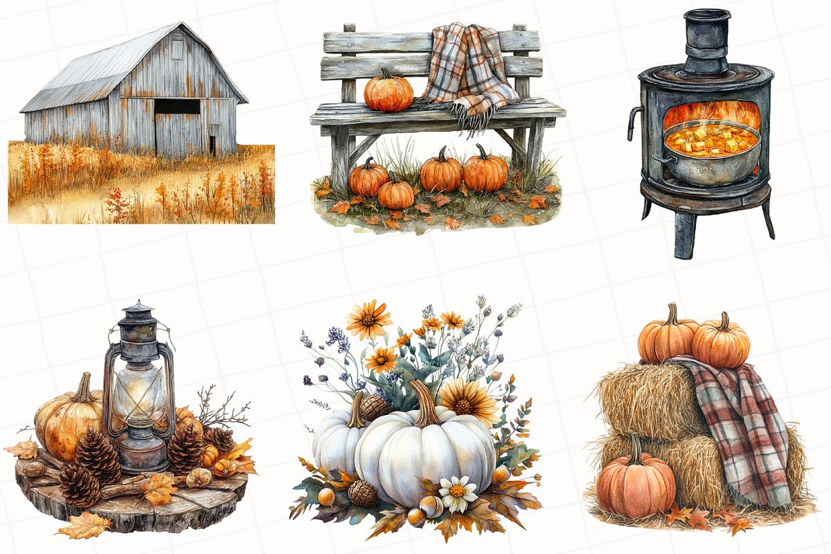 Watercolor Rustic Autumn Clipart, an Illustration by OK Design (Photo 5 of 5)