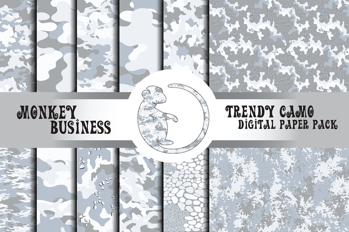 Grey camo digital paper pack, an Illustration by Monkey Business