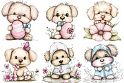 Whimsical Funny Spring Dogs Clipart, an Illustration by DreamPrint404 (Thumbnail 4 of 6)