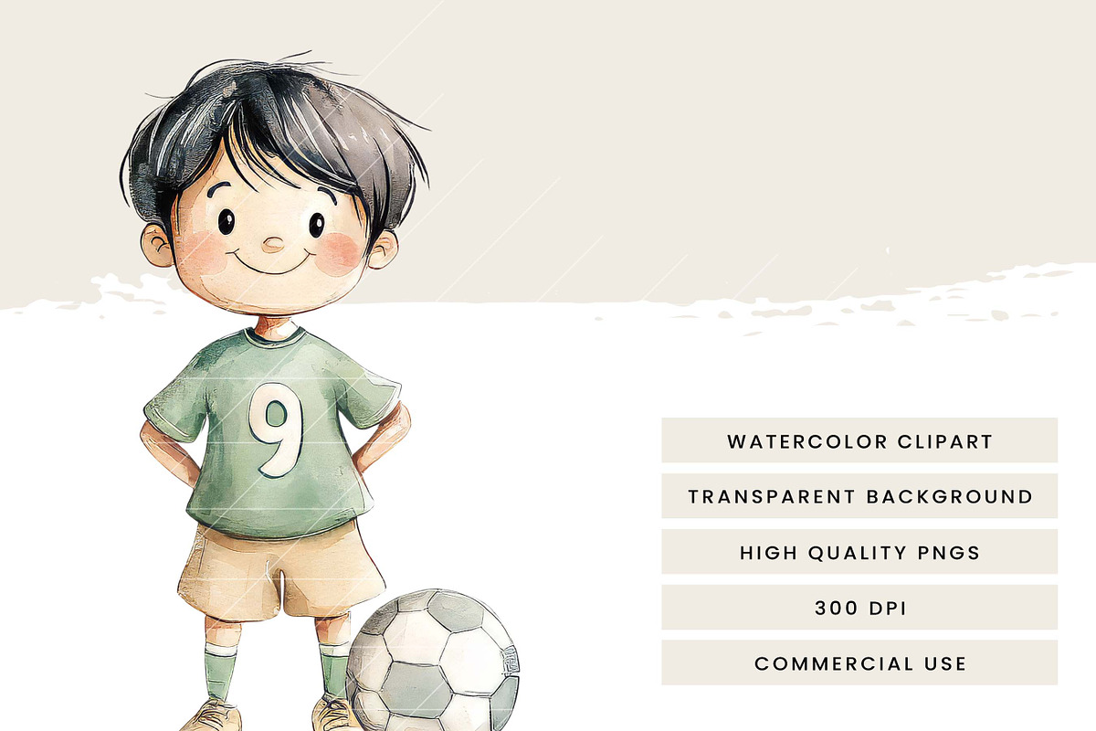 Watercolor Cute Soccer Clipart, a Sport Illustration by Design Scotch (Photo 8 of 9)