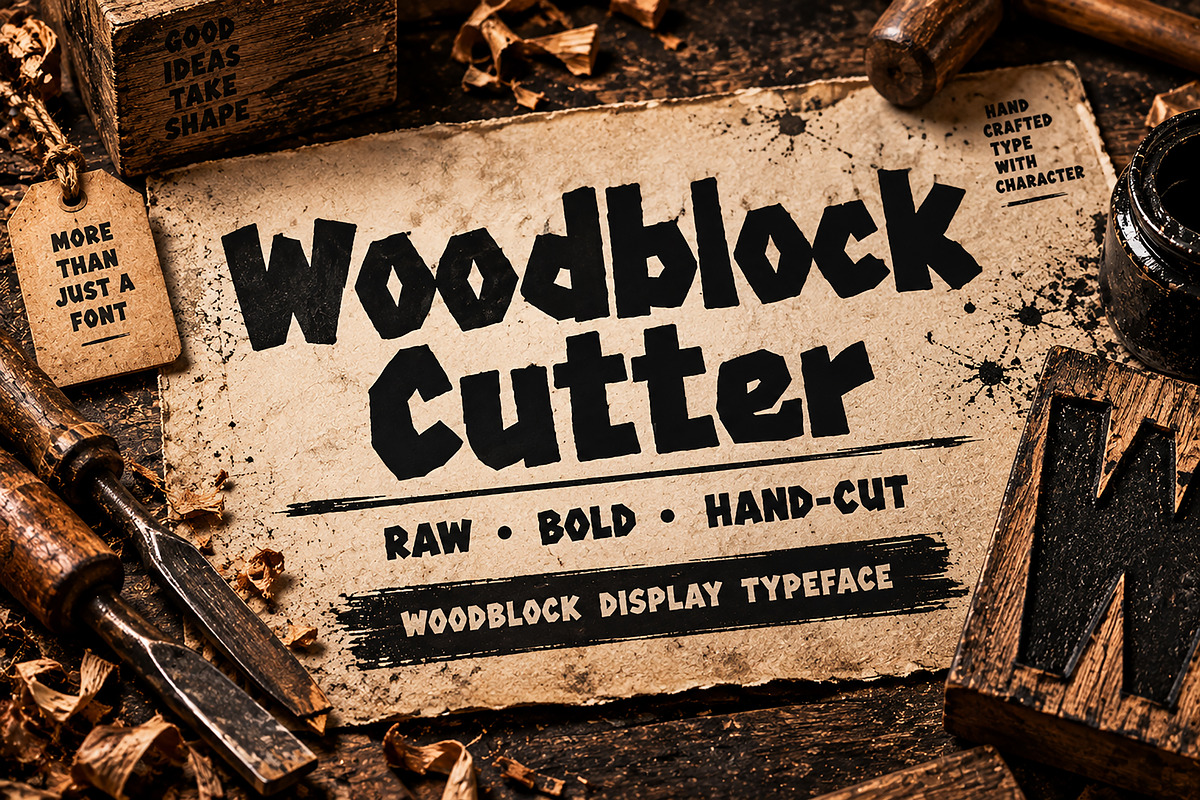 Woodblock Cutter – Display Font, a Script Font by Wow Magic (Photo 1 of 5)