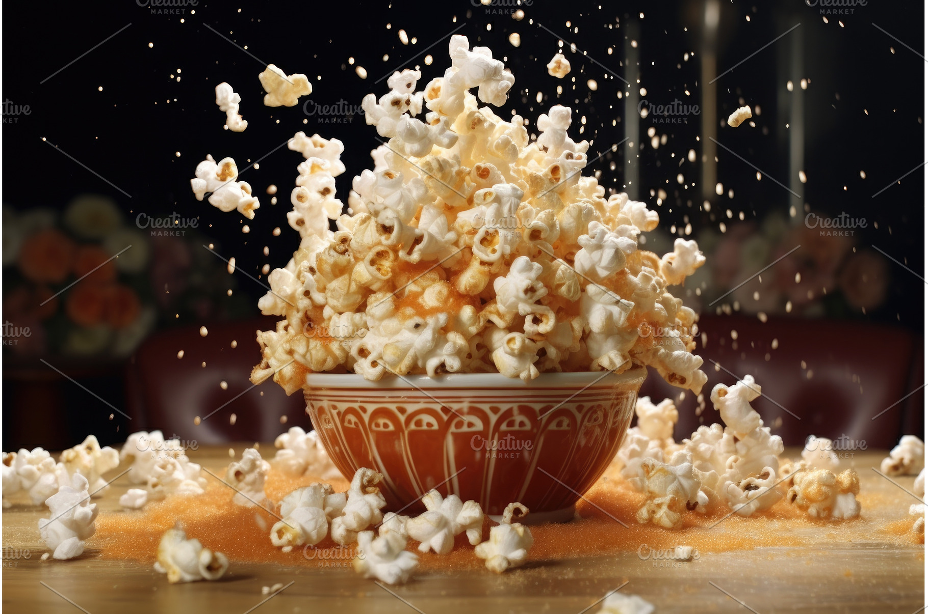 popcorn popping in slow motion, mid, a Food & Drink Photo by Sergey Kotenev