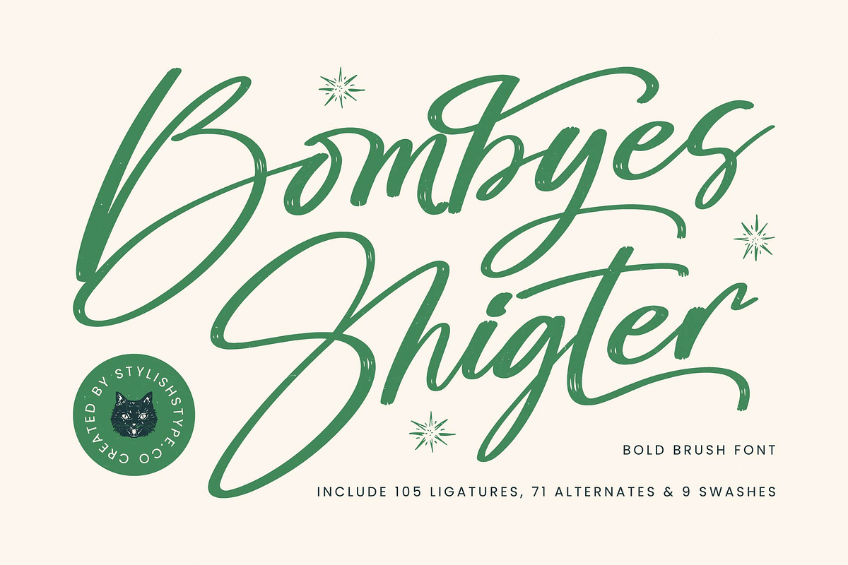Bombyes Shigter Bold Brush Font, a Script Font by stylishtype.co (Photo 1 of 20)