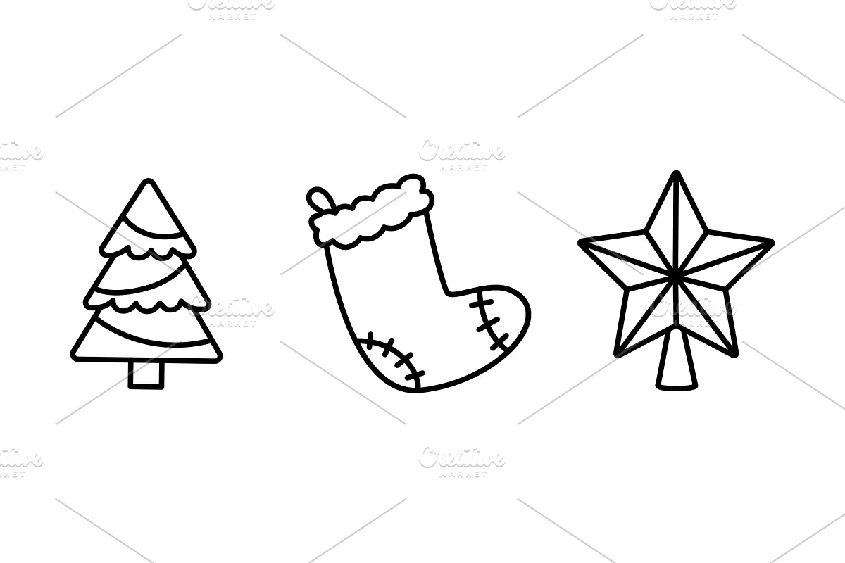Christmas Line Art Icons Set, a Seasonal Illustration by Elen_Art (Photo 3 of 5)
