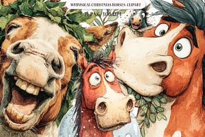 Funny Christmas Horses Clipart, an Illustration by SinaCreation